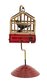 * A Ges Gesch Painted Tin "Birdcage" Wind-Up Toy Height 7 1/2 inches.