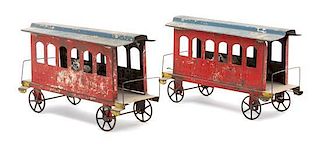 * Two Continental Painted Tin Caboose Toys Length 9 1/2 inches.