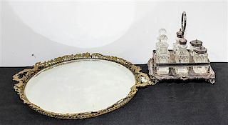 A Gilt Metal Mirrored Plateau Width over handles 20 1/2 inches.