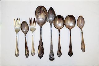 An Assembled Silver Flatware Service, Various Makers, comprising: 12 salad forks 12 teaspoons 6 soup spoons 4 serving article