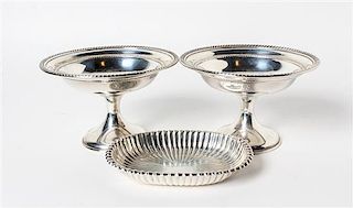 A Pair of American Silver Tazze, Gorham Mfg. Co., Providence, RI,, each having a gadrooned rim with a trumpet base, weighted,