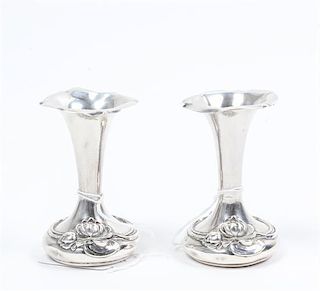 * A Pair of American Art Nouveau Silver Vases, William B. Kerr & Co., Newark, NJ, early 20th century, each of trumpet form wi