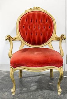A Louis XV Style Painted Fauteuil Height 36 3/4 inches.