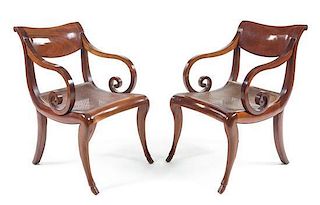 A Pair of Louis Philippe Style Armchairs Height 34 1/2 inches.