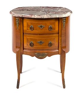 * A Louis XV Style Marquetry Decorated Side Table Height 29 x width 26 x depth 17 inches.