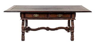 * An Italian Baroque Walnut Trestle Table Height 30 x width 79 x depth 19 inches.