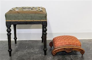 Two Victorian Stools Height of larger 18 1/2 x width 15 3/4 inches.