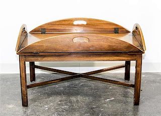 A Georgian Style Butler's Tray Table Height 17 1/4 x width 45 1/2 x depth 31 inches (extended).