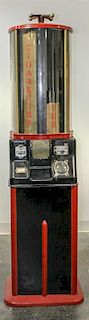 An Art Deco Cast Iron and Glass Cigarette Vending Machine Height overall 62 inches.