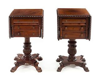 * A Pair of American Classical Mahogany Work Tables Height 29 x width 17 x depth 16 inches (closed).