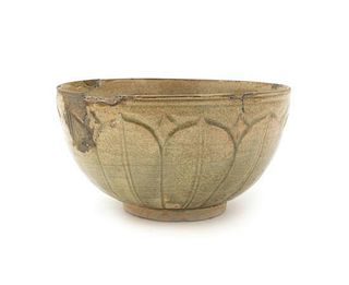 A Chinese Celadon Glazed Ceramic Bowl, Diameter 8 inches.