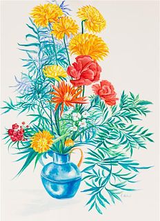 * Carolyn Schock, (American, b. 1939), Bouquet #1; Cut Flower Arrangement; Flowering Nautilis and Strawberry Cantata (4 works