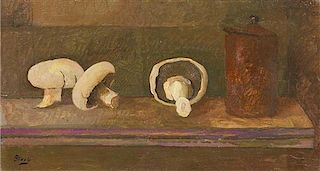 * Irving Block, (American, 1910-1986), Mushrooms and Earthenware Pot, 1971