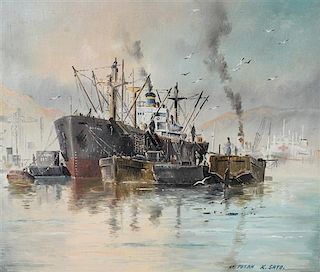 * K. Sato, (20th century), Boats in the Harbor