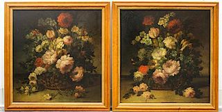 * Artist Unknown, (American, 19th century), Still Lifes with Flowers (a pair of works)
