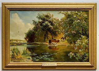Arthur William Redgate, (British, 1860-1906), Wading Cattle