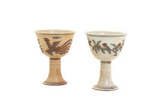 Two Porcelain Stem Cups, Height 3 5/8 inches.