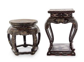 Two Chinese Black Lacquered Stools Height of taller 16 1/2 x width 11 1/2 inches.
