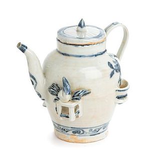 * An Export Blue and White Porcelain Teapot Height 5 inches.