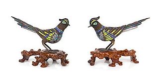 * A Pair of Enamel on Silver Figures of Birds Height of each 3 3/4 inches.