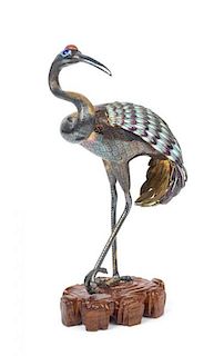 * An Enamel on Silver Figure of a Crane Height 7 inches.