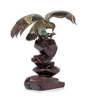 * An Enamel on Silver Figure of an Eagle Width 12 inches.