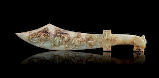 * A Carved Jade Dagger Length 14 3/4 inches.