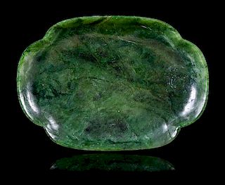 A Spinach Jade Dish Length 7 7/8 inches.