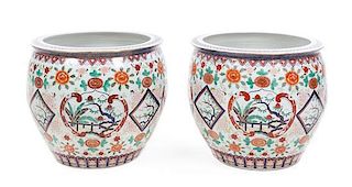 A Pair of Large Chinese Export Porcelain Fishbowls Diameter of each 21 inches.