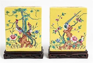 *A Pair of Chinese Famille Jaune Porcelain Pillows Height 6 1/8 inches.
