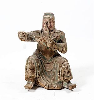 * A Chinese Painted Hardwood Figure Height 24 1/2 inches.