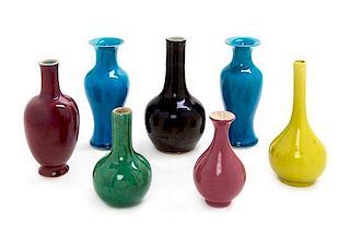 Seven Monochrome Glazed Porcelain Vases Height of tallest 8 inches.