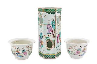 Three Famille Rose Porcelain Articles Height of tallest 10 3/4 inches.