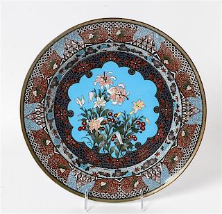 A Japanese Cloisonne Charger Diameter 12 1/8 inches.