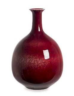 * A Red Glazed Studio Porcelain Vase Height 13 1/2 inches.
