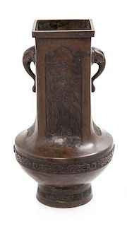 A Japanese Bronze Vase Height 12 1/4 inches.