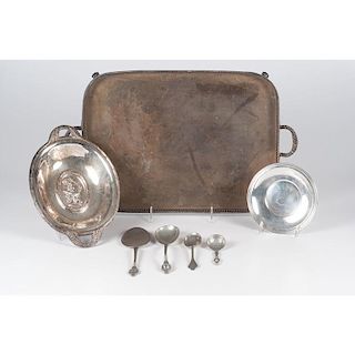 English Silverplate Tray and Danish Pewter, Plus
