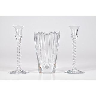 Orrefors Glass Vase and Candlesticks