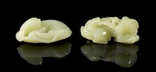 Two Carved Jade Animal Toggles, Width of first 2 5/8 inches.