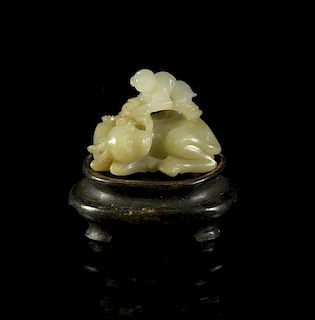 A Jade Carving of a Boy and Water Buffalo, Width 1 5/8 inches.