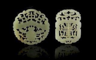 Two Pierce Carved Jade Pendants, Height of first 2 1/4 inches.