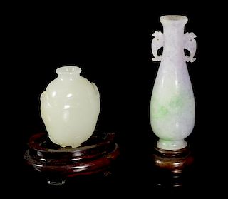Two Carved Jade Articles, Height of taller 2 inches.
