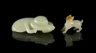 Two Carved Jade Articles, Width of wider 2 1/4 inches.
