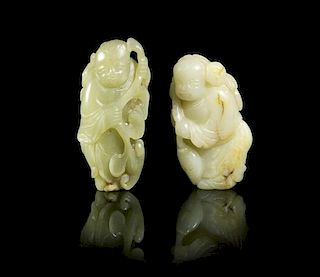 Two Carved Jade Figural Toggles, Height of taller 2 5/8 inches.