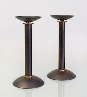 PAIR OF PATINATED AND GILT-BRONZE CANDLESTICKS, ATTRIBUTED TO KARL SPRINGER