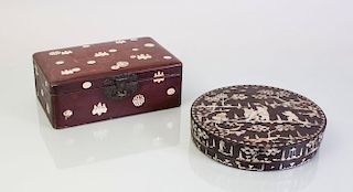 TWO CHINESE MOTHER-OF-PEARL INLAID LACQUER BOXES