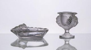 LALIQUE GLASS CIGARETTE URN AND MATCHING GLASS ASHTRAY
