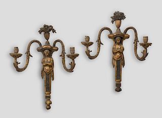 PAIR OF LOUIS XVI STYLE GILTWOOD TWO-LIGHT WALL SCONCES