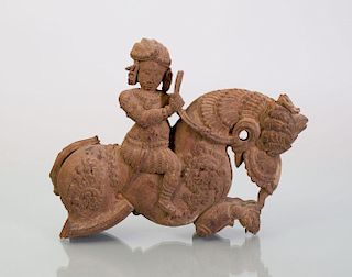 INDIAN HARDWOOD MODEL OF A MYTHICAL BEAST AND RIDER
