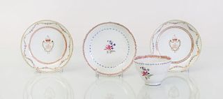 PAIR OF CHINESE EXPORT PORCELAIN SAUCERS AND A TEACUP AND SAUCER